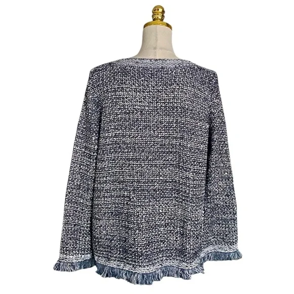 Ann Taylor Women Sequin Fringe Navy & White Metallic Chunky Knit Sweater Size XL - Picture 7 of 9